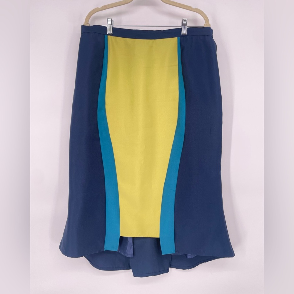 1980s Donnavinci Unique Color-block High Low Hem Midi Length Pencil Skirt